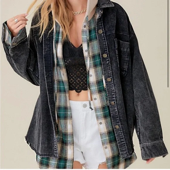 LA MIEL Black Corduroy Lightweight Jacket - Picture 2 of 11